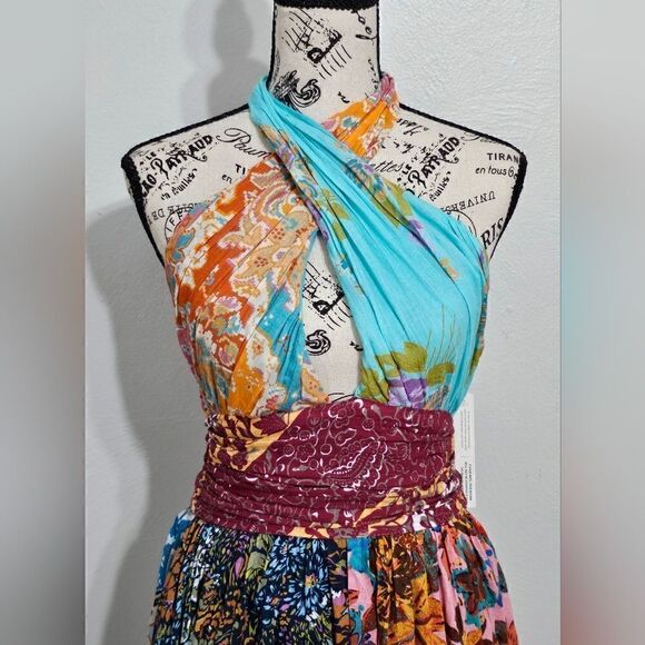 Love The Label Anthropologie Ivy Printed Patchwork Halter Maxi Dress Size XS NWT - Picture 8 of 12